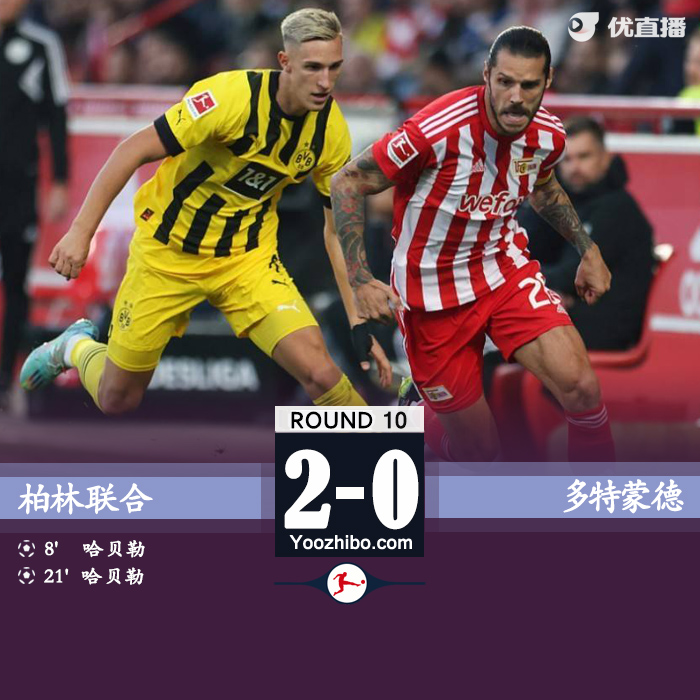 <a href=/lives/zuqiu/dortmund/ target=_blank class=infotextkey>多特蒙德</a>0-2柏林联合 科贝尔“超巨失误”送礼哈贝勒双响